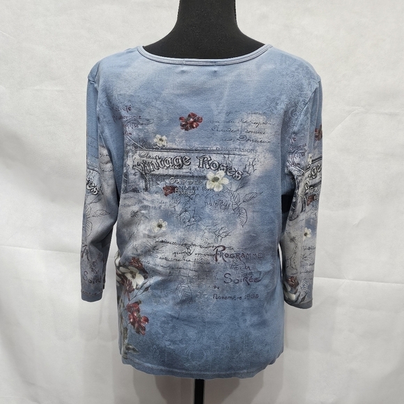Dress Barn Vintage Roses Floral Embellished 100% Cotton Pullover Top Sz 1X - Picture 4 of 7